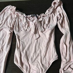 LULU’S BLUSH PINK THONG LONG SLEEVE BODYSUIT SIZE XS